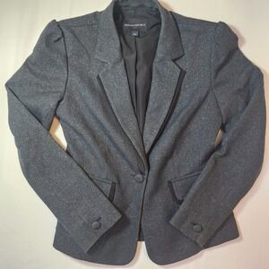 Banana Republic Women Grey Textured Blazer Grosgrain Trim Cinched Back Size 6